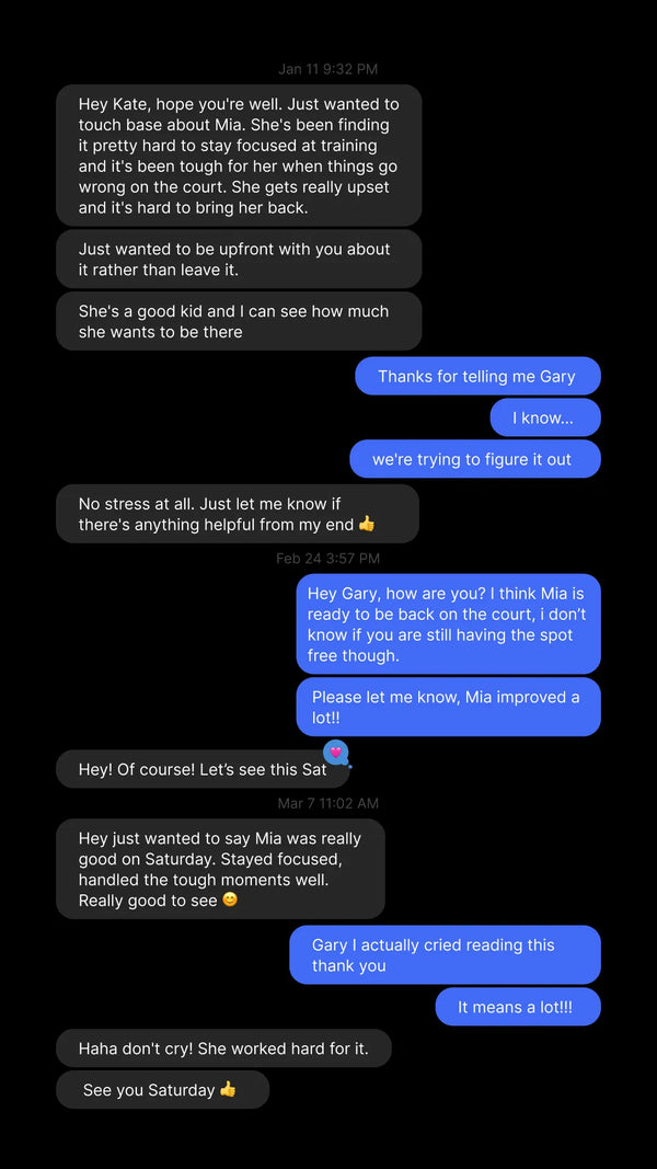 Text from coach Gary — good news