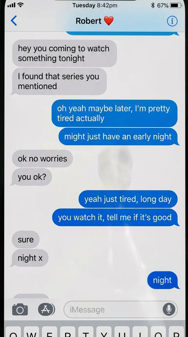iMessage screenshot — Susan and Robert, flat evening exchange