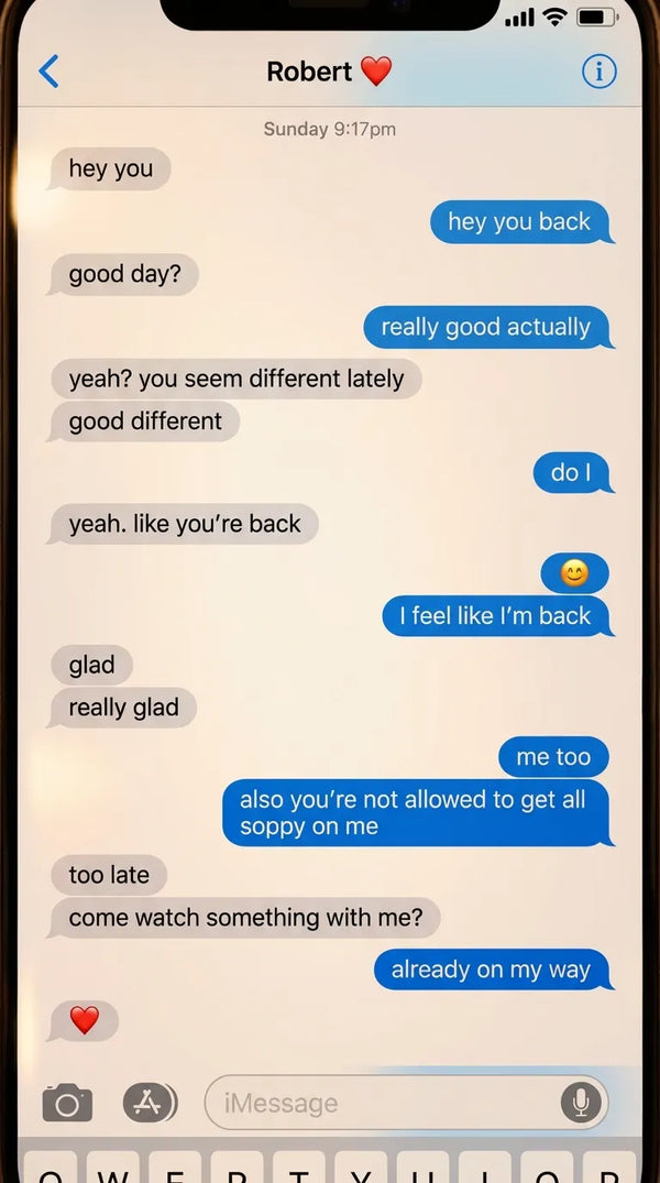 iMessage screenshot — Susan and Robert, warm reconnection